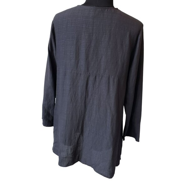 Eileen Fisher Petite Linen Viscose Black Gray Button Down Top Blouse Petite S PS - Picture 3 of 11